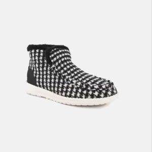 Ocean Coast Ta Ta Booties, Blk/Wht Houndstooth, Size 8, Faux Fur, Fabric